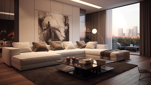 Zdjęcie nowoczesny salon w nowoczesnym mieszkaniu w stylu skandynawskim