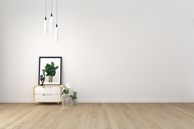 nowoczesny salon z drewnianą podłogą i białą ścianą