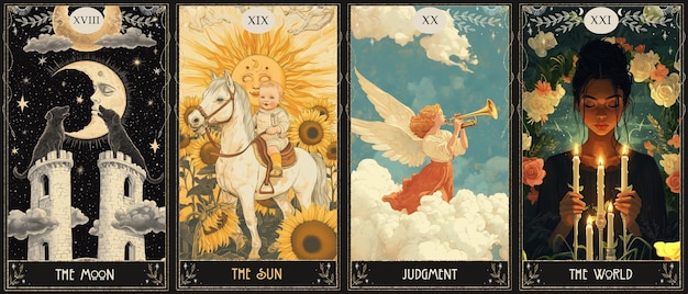 nowoczesny vintage styl talii kart tarot magiczne przewidywania przyszłości tajemnicze postacie