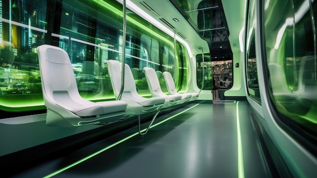 Nowoczesny wnętrze autobusu elektrycznego okna panoramiczne minimalistyczny projekt