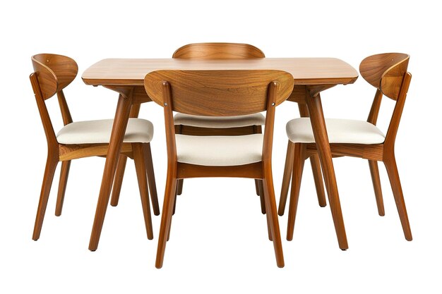 Zdjęcie nowoczesny zestaw jadalny z drewnianym stołem i kremowymi tapicerowanymi krzesłami izolowanymi na białym tle wyciągnij meble jadalne widok z przodu generatywna sztuczna inteligencja