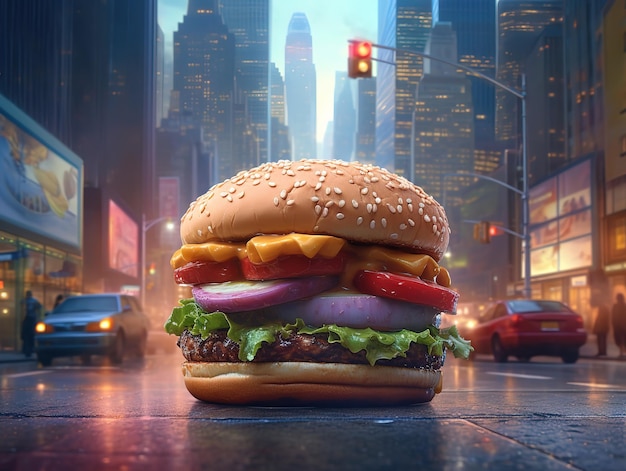 Nowojorski burger w miejskiej reklamie hamburgerów Ai wygenerował