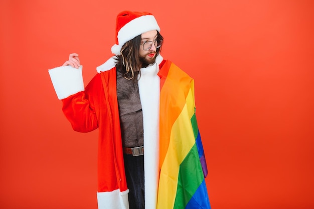 Noworoczna Impreza Dla Gejów Homoseksualista W Stroju świętego Mikołaja Równość Społeczność Lgbt
