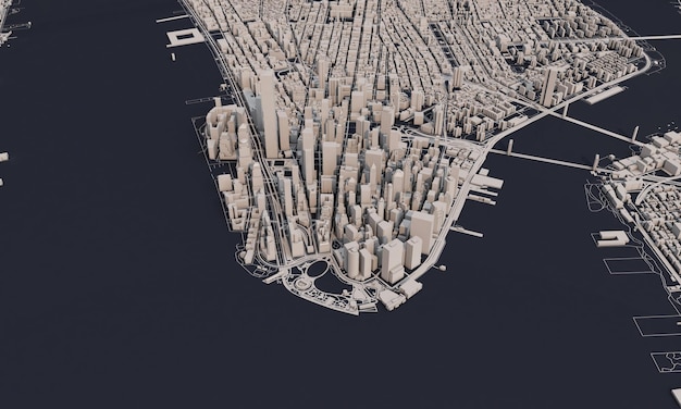 Nowy jork mapa d renderowania satelitarnego widoku z lotu ptaka