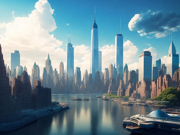 Nowy Jork realistyczny ze zdjęciem błękitnego nieba