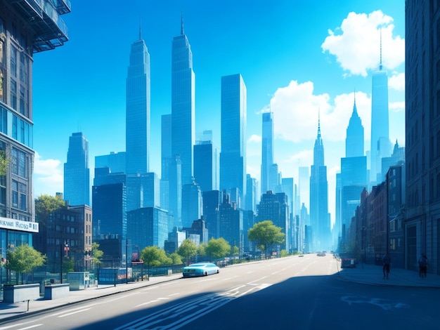 Nowy Jork realistyczny ze zdjęciem błękitnego nieba