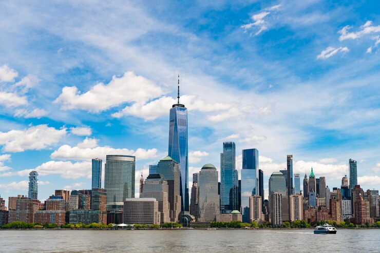 Zdjęcie nowy jork stany zjednoczone widok na panoramę miasta nowego jorku w midtown manhattan usa nyc manhattan amerykańska stolica finansowa dolny manhattan new york z new jersey centrum manhattanu