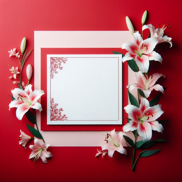 Nowy kreatywny projekt kartki powitalnej na Dzień Świętego Walentynki czerwona karta miłosna list miłosny lilii tło