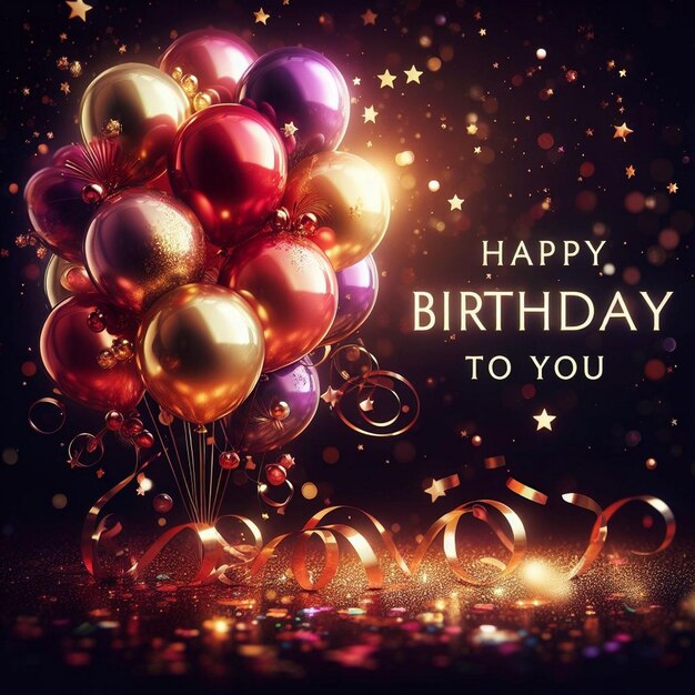 Zdjęcie nowy piękny projekt kartki urodzinowej świecący design kartki urodzinowej kolorowych balonów
