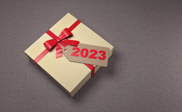 Nowy Rok 2023 Kreatywna koncepcja projektowania z pakietem prezentów - renderowany obraz 3D
