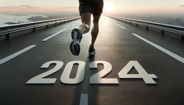 Nowy rok 2024 Sprint do 2024 Samotna postać oznaczająca przejście na asfalcie