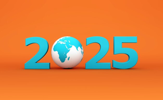 Nowy rok 2025 Kreatywny koncept projektowania z globusem Ziemi 3D Rendered Image