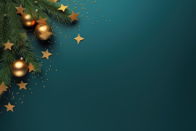 Nowy rok specjalna świąteczna instalacja gałęzi drzew Bożego Narodzenia i złotych kulek przestrzeń dla tekstu