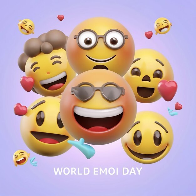 Nowy Światowy Dzień Emoji 3D Banner Tło Świętuj Światowy dzień Emoji, prezentując kolekcję