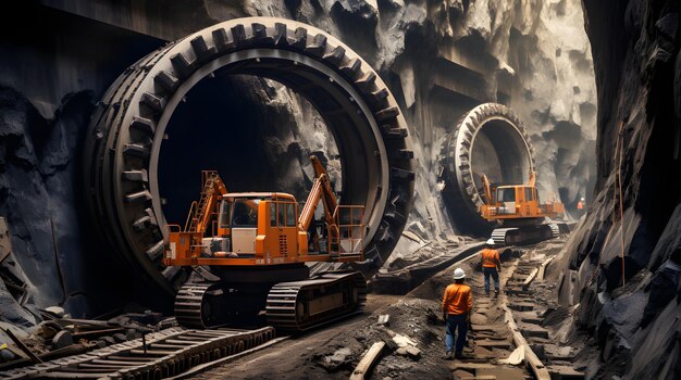 Zdjęcie nowy tunel wykopany za pomocą zaawansowanych maszyn do wiercenia pod miastem