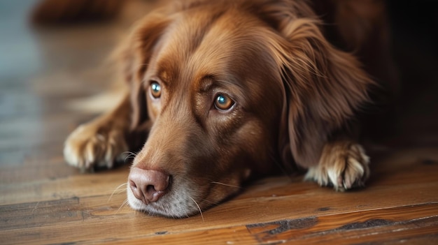 Nudzony brązowy retriever czeka przekazując poczucie tęsknoty i oczekiwania