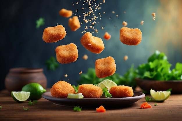 Nuggets z kurczaka w powietrzu z limonką i warzywami meksykańskie jedzenie