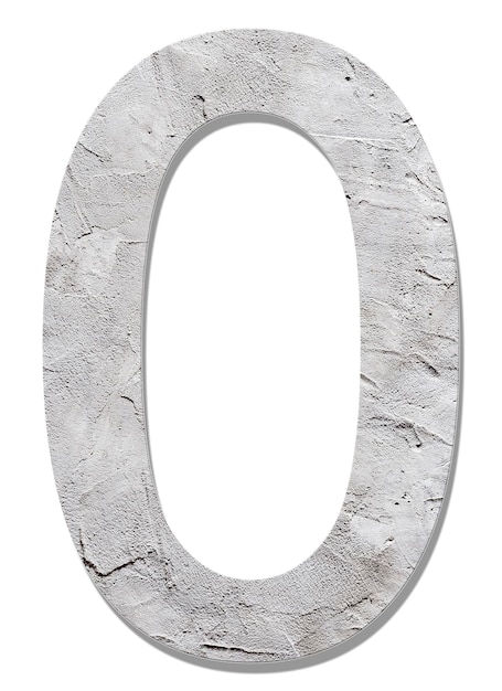 Numer 0 z betonową teksturą na białym tle