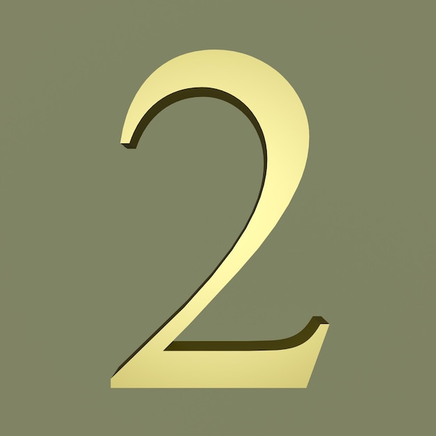 Numer 2 to złota Ilustracja renderowania 3D numer dwa