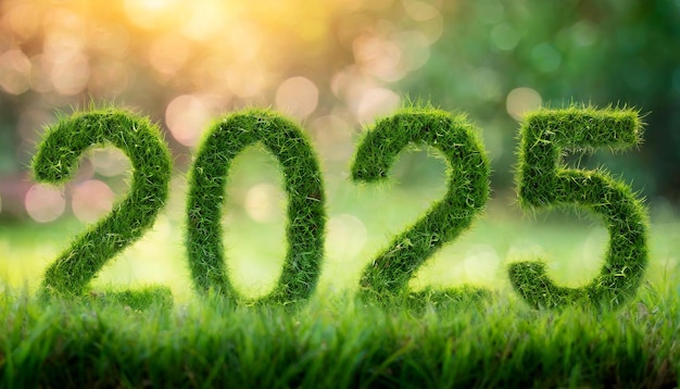 Numer 2025 wykonany z zielonej trawy Naturalna postać 3D Rendering Symbol zieleni