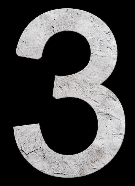 Numer 3 z betonową teksturą na czarnym tle