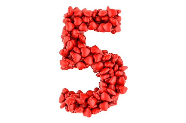 Numer 5 z renderowania 3D czerwonych serc