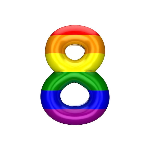 Numer 8 duma gejowska tęczowa flaga alfabet LGBT czcionka Renderowanie 3D