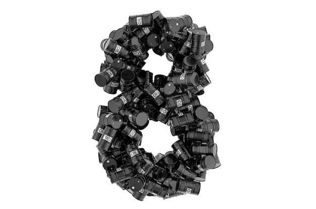 Numer 8 z renderowania 3D beczek czarnego oleju