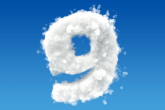 Numer 9 z chmur na niebie renderowania 3D