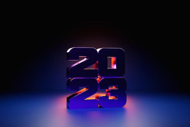 Numer nagłówka kalendarza 2023 na niebieskim tle Szczęśliwego nowego roku 2023 kolorowe tło