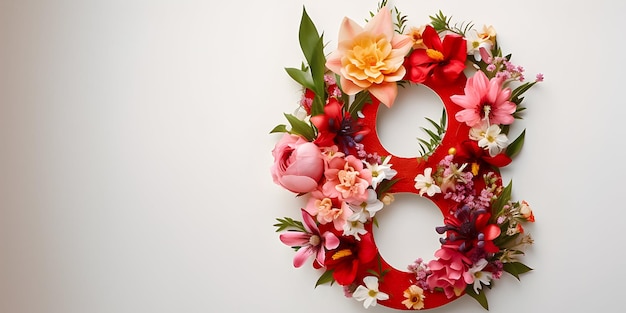 Numer osiem ozdobiony kwiatami Banner Dnia Kobiet Kopiuj przestrzeń