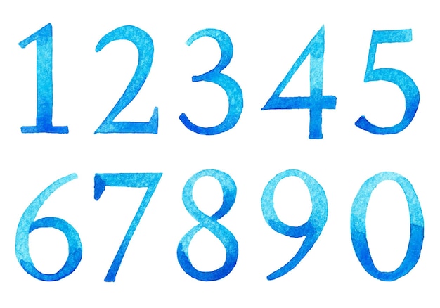 Numery w kolorze akwarelowym w kolorze niebieskim