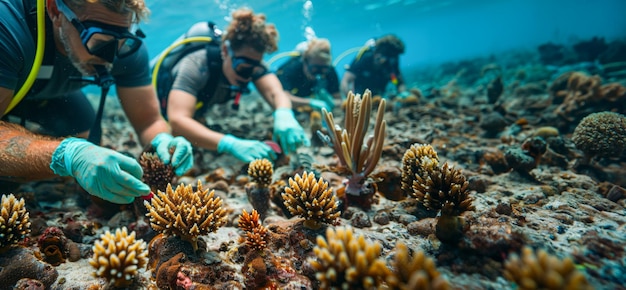 Nurkowie sadzą koralowce na rafie w celu promowania regeneracji życia morskiego