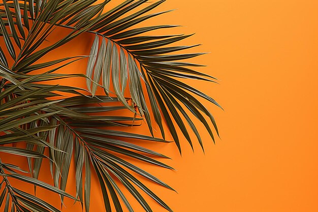 Zdjęcie oaza tropikalna kreatywny minimalistyczny projekt abstrakcyjnych liści palm na beżowej ścianie emanującej sum