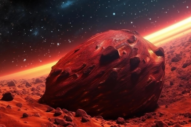 Obca planeta w kosmosie z czerwoną mgławicą