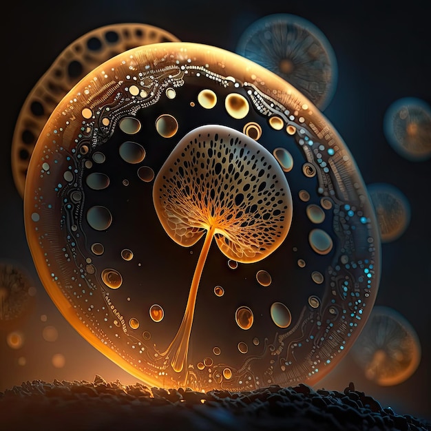 Obce grzyby kreskówki grzyb psilocybe bokeh bańka światła grzyby psilocybiny z zarodnikami bokeh tło Komputer generuje ai generowane ilustrację grzyb Psilocybe rosnące zarodniki
