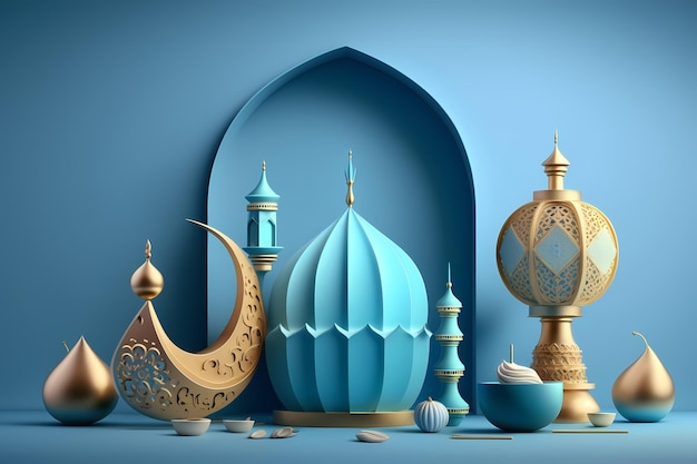 Obchody Ramadan kareem, dekoracja 3D renderowania ilustracji