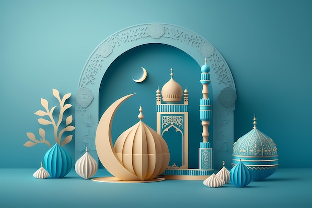 Obchody Ramadan kareem, dekoracja 3D renderowania ilustracji