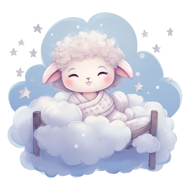 Obcinaj urocze śpiące owce w piżamach wśród chmur Kawaii i dziewczęca rozkosz