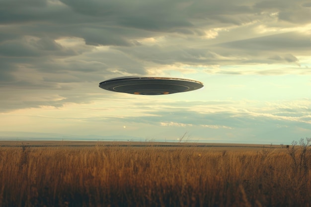Obcy UFO unosi się w polu obca inwazja podróż kosmiczna
