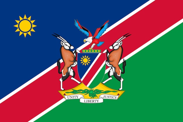 Obecna oficjalna flaga i herb Republiki Namibii Flaga państwowa Namibii Ilustracja