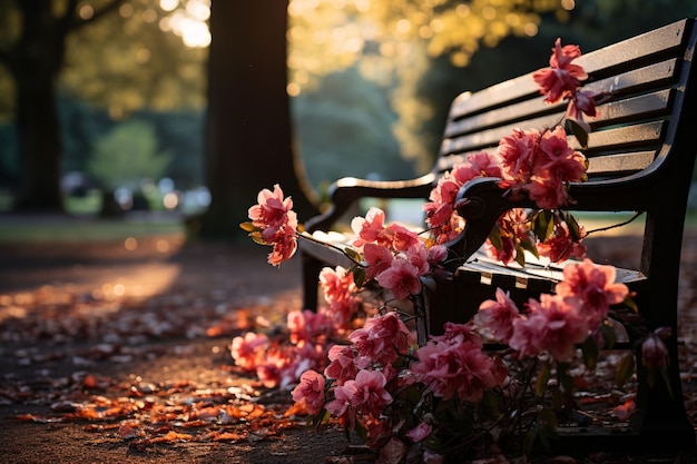 Obejmując jesienny spokój pośród zabytkowych i drewnianych siedzeń w parku