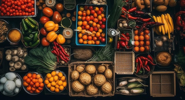 Obfite owoce i warzywa na stole