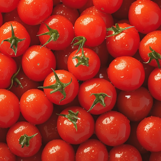 Obfitość pomidorów wiśniowych Świeże czerwone pomidory z tłem z teksturą rosy dla mediów społecznościowych