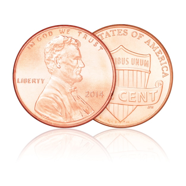 Zdjęcie obie strony jednego centa amerykańskiego na białym tle