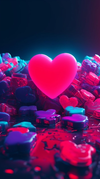 Obiekt w kształcie serca otoczony jest cukierkowymi sercami.