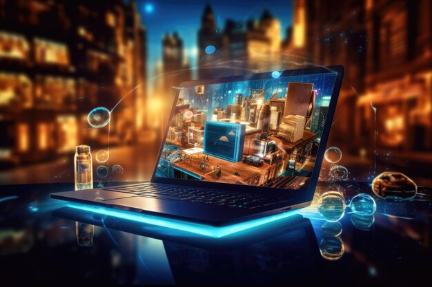 Obiekty na ekranie laptopa magicznie przekształcają się w materialne przedmioty w pomieszczeniu Generatywna sztuczna inteligencja