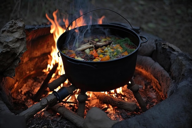 Obozowanie posiłków przygotowywanych w rondlu nad otwartym ogniem