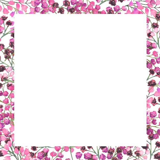 Obramowanie elementów kwiatowych w różowych kolorach Akwarelowy nadruk małych elementów kwiatowych