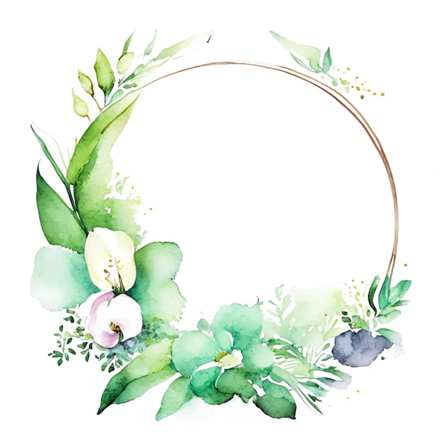 Obramowanie to ilustracja z życzeniami weselnymi z kwiatami i zielonymi liśćmi Generative AI